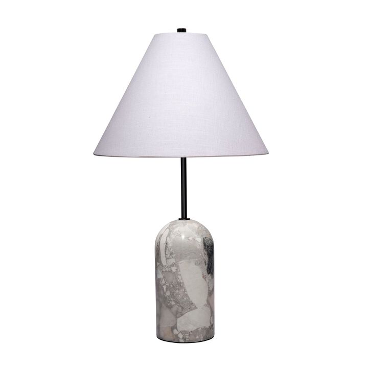 Hely Accent Table Lamp, Linen Cone Shade, Travertine Stone 28 Inch