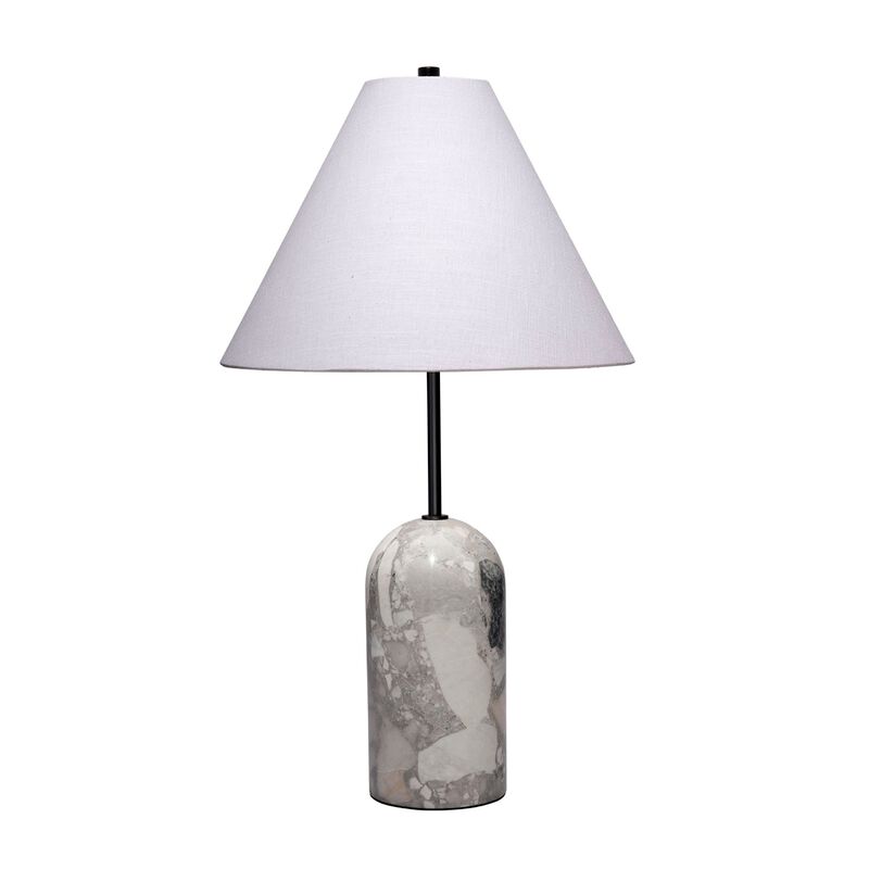 Hely Accent Table Lamp, Linen Cone Shade, Travertine Stone 28 Inch