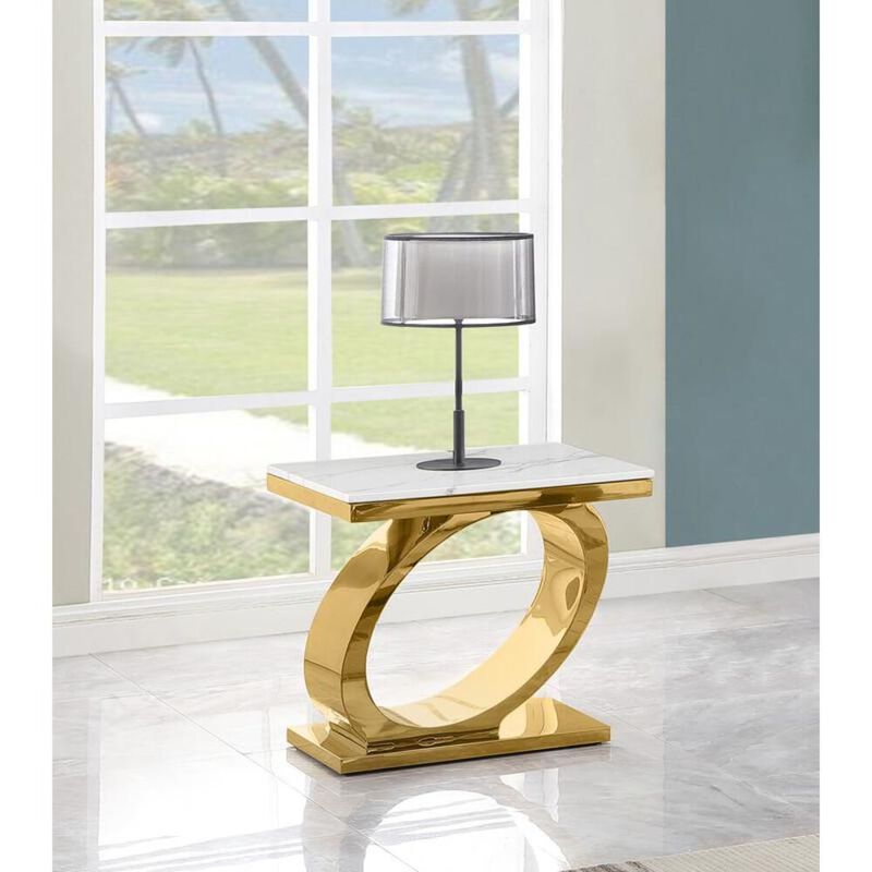 Best Quality Furniture White marble top end table with gold color base