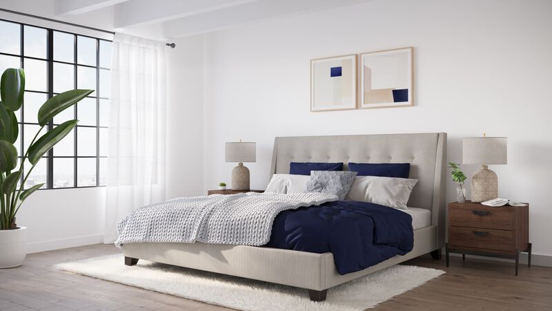 Madera Queen-size Upholstered Platform Bed in Putty image number 2