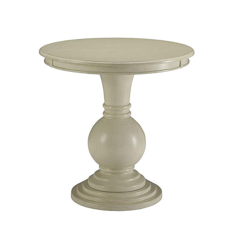 Wooden Accent Table with Pedestal Base, Antique White-Benzara image number 1