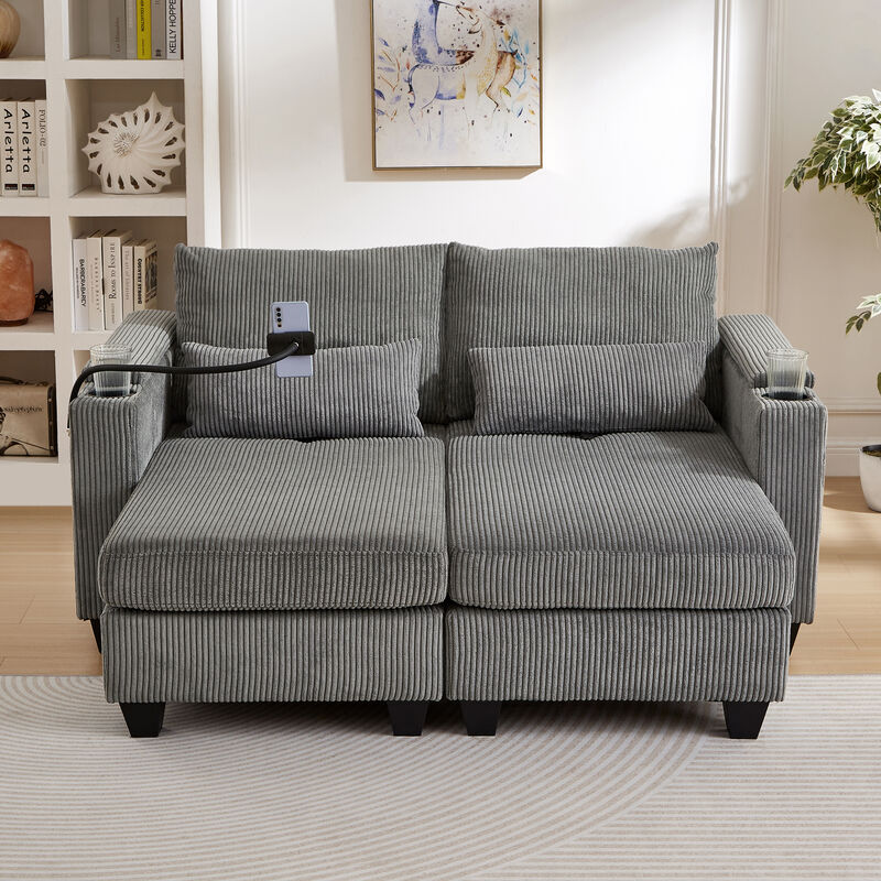 Merax Loveseat Sofa Sofa Bed Corduroy Sleeper Sofa with USB Ports image number 1
