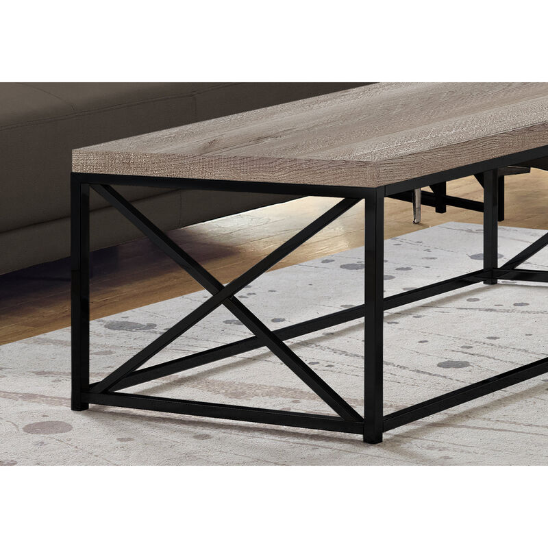 Monarch Specialties I 3418 Coffee Table, Accent, Cocktail, Rectangular, Living Room, 44"L, Metal, Laminate, Beige, Black, Contemporary, Modern