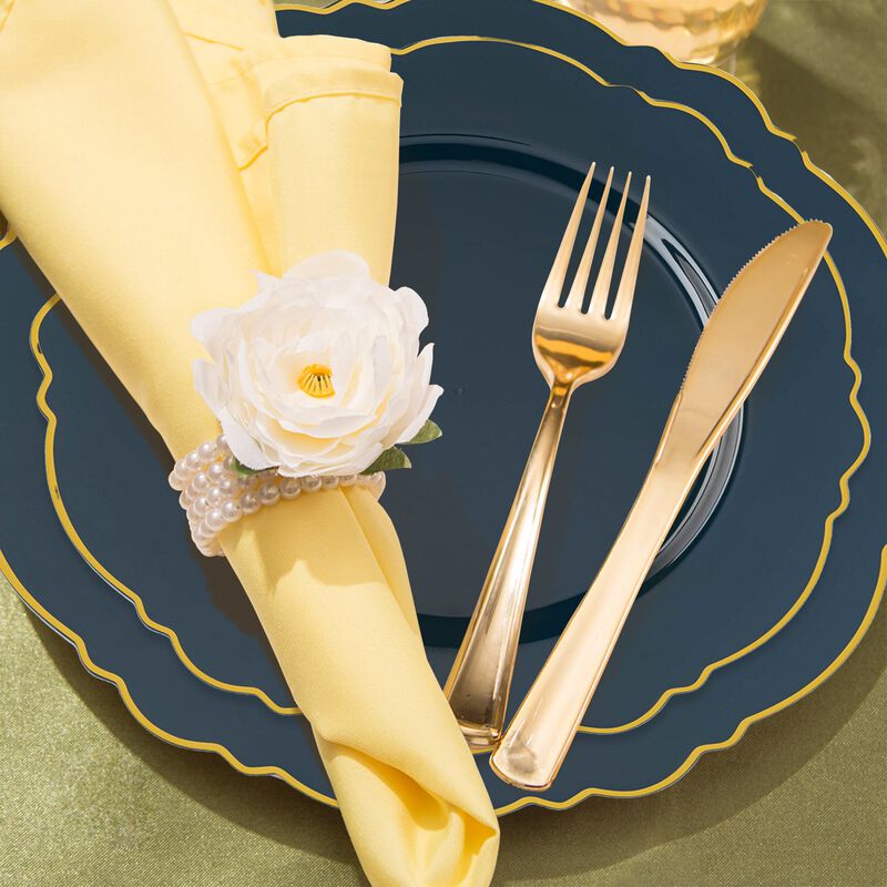 Navy with Gold Rim Round Blossom Plastic Wedding Value Set (30 Sets) image number 7