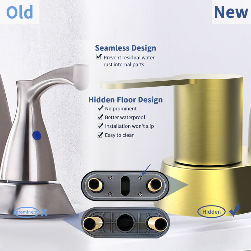 2 Handles Brushed Gold Faucet, Centerset RV Bathroom Faucets for 3 Hole