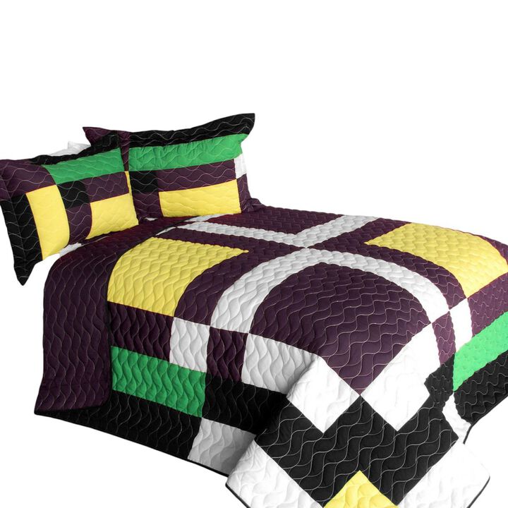 3 Piece Queen Patchwork Quilt Set Vermicelli Quilted Cozy Decorative Bedspread Set