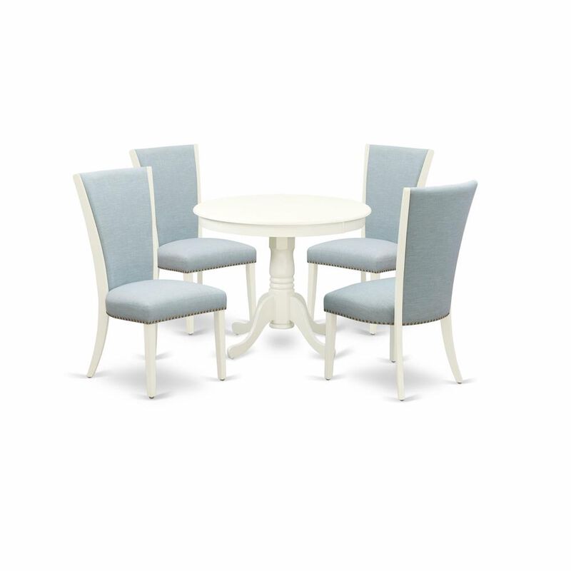 East West Furniture 5 Pc Modern Dining Set - 4 Kitchen Chairs with High Back and 1 Dining Table - Linen White Finish