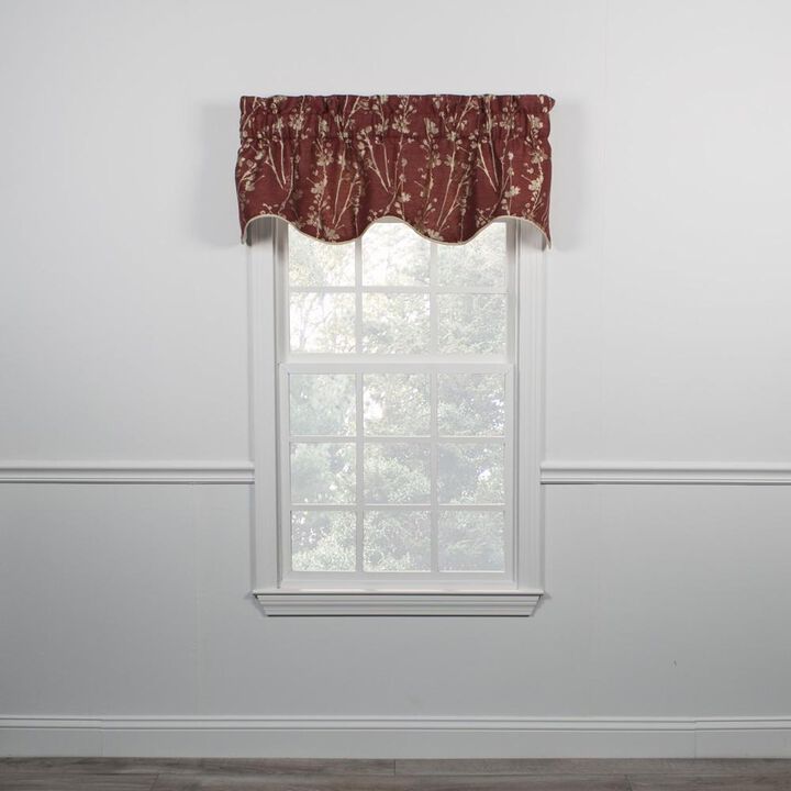 Ellis Curtain Meadow High Quality Room Darkening Solid Natural Color Lined Scallop Window Valance - 50 x15", Cardinal