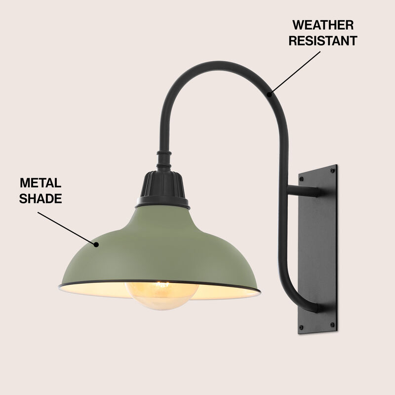 Stanley Farmhouse Industrial Indoor/Outdoor Iron LED Gooseneck Arm Outdoor Sconce