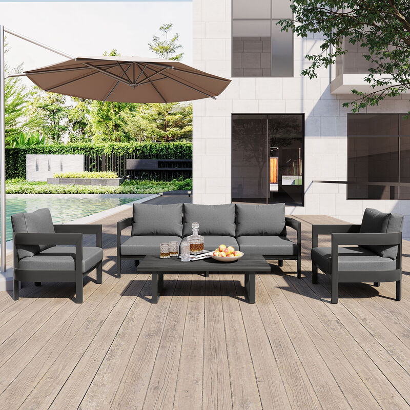 Whisen High-Quality Outdoor Seating Set with Thick Cushions for Ultimate Comfort, Perfect for Lawns, Patios, and Poolside - Gray