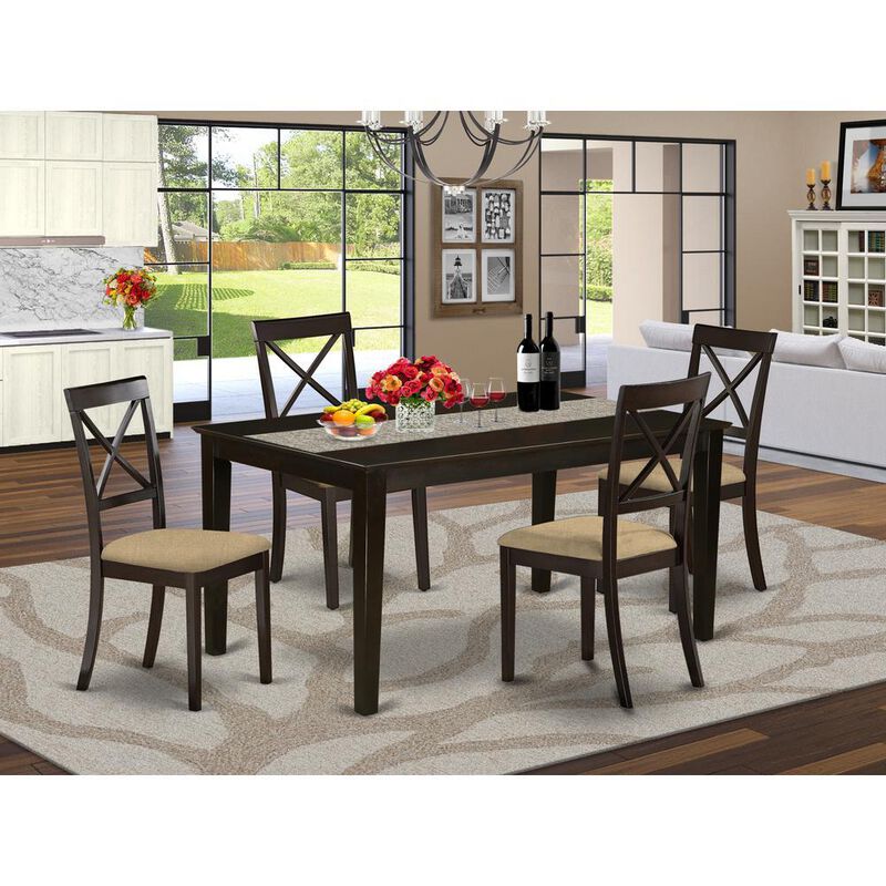 5 PC Dining room set-Top Dining Table and 4 Linen Dining seat Chairs