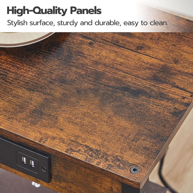 HOOBRO Side Table with Charging Station, Set of 2 End Tables with USB Ports and Outlet, Nightstand with 2-Tier Storage Shelf, fo