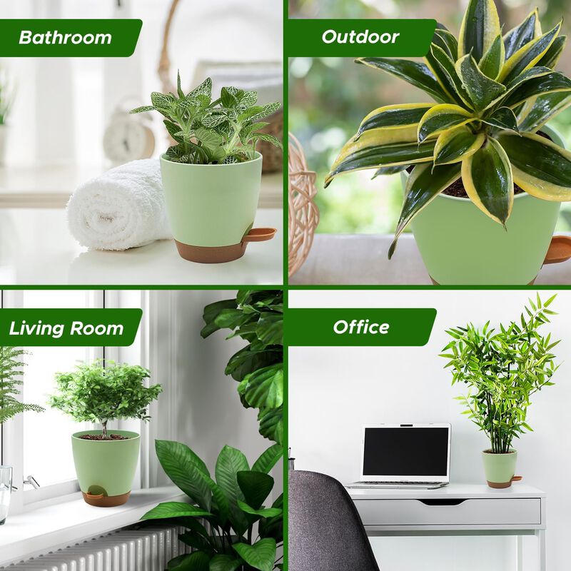 Campior Self-Watering Planters - 5 Size Indoor and Outdoor Plant Pots with Drainage Holes and Wick Rope, Plastic Pot for Succulents, Flowers, and Plants, (7&rdquo;,6.5&rdquo;,6&rdquo;,5.5&rdquo;,5&rdquo; Inches), Pack of 10, Black image number 5