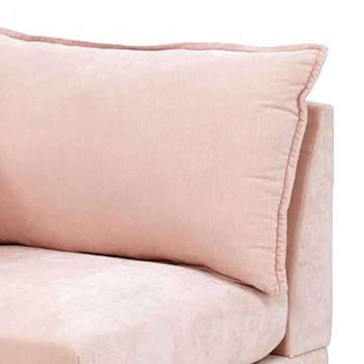 Rio 33 Inch Modular Single Arm Corner Chair, 2 Lumbar Cushions, Blush Pink - Benzara
