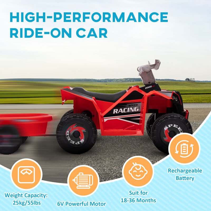 BreeBe 6V Electric Toy Car with Back Trailer, Forward Backward, Wear-Resistant Wheels image number 5