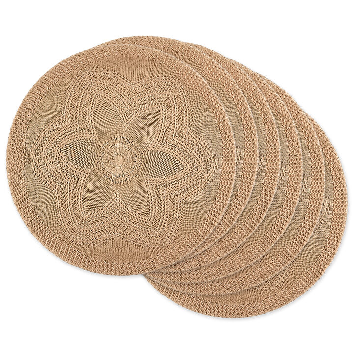 Set of 6 Tan Brown Woven Floral Round Placemat 15"