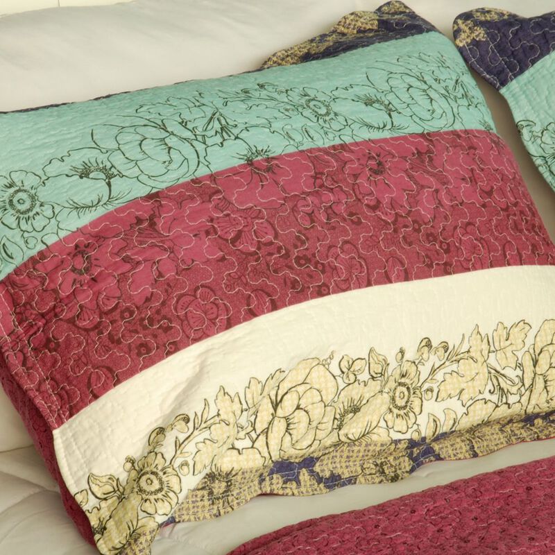 Cotton Queen Size 3PC Quilted Printed Quilt Set Secret Season Soft Bedding image number 4