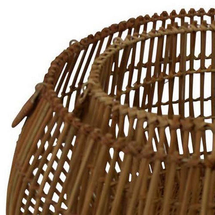 Xolu Set of 2 Storage Baskets, Natural Woven Bamboo, Round Shape, Brown - Benzara