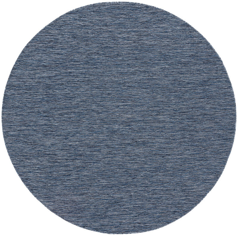 HomeRoots 8' Navy Blue And Ivory Round Geometric Indoor Outdoor Area Rug image number 0