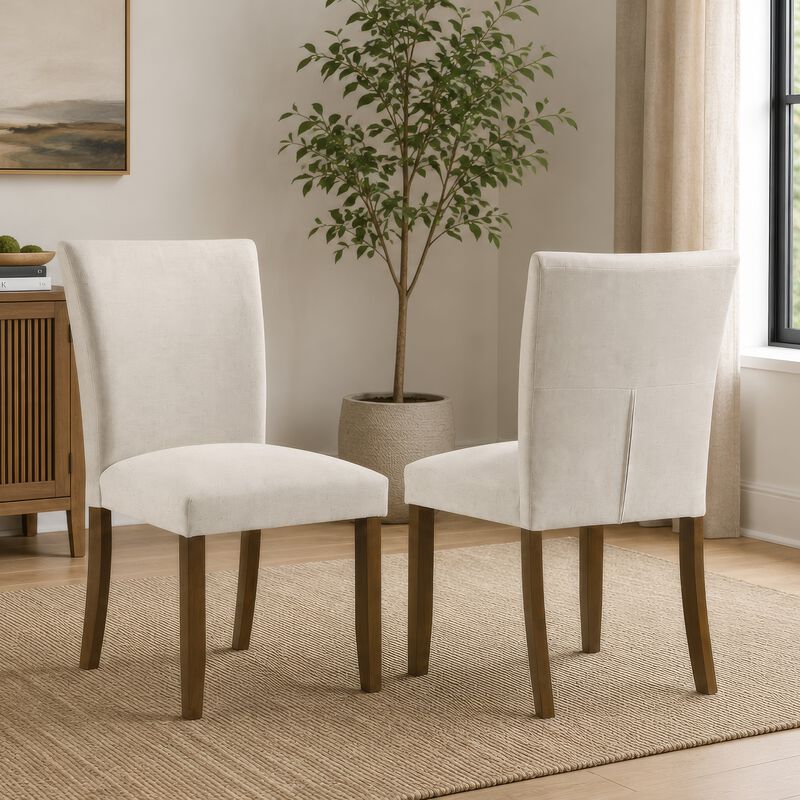 Cana Dining Side Chair Set of 2, Beige Upholstered Parsons Style, Hardwood Frame image number 8