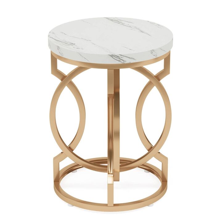 Tribesigns Round End Table, Modern Bedside Table with Faux Marble Top, Nightstand and Side Table for Living Room and Bedroom, Small Sofa Table with Curved Gold Metal Legs