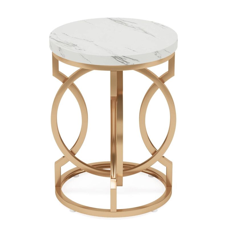 Tribesigns Round End Table, Modern Bedside Table with Faux Marble Top, Nightstand and Side Table for Living Room and Bedroom, Small Sofa Table with Curved Gold Metal Legs image number 0