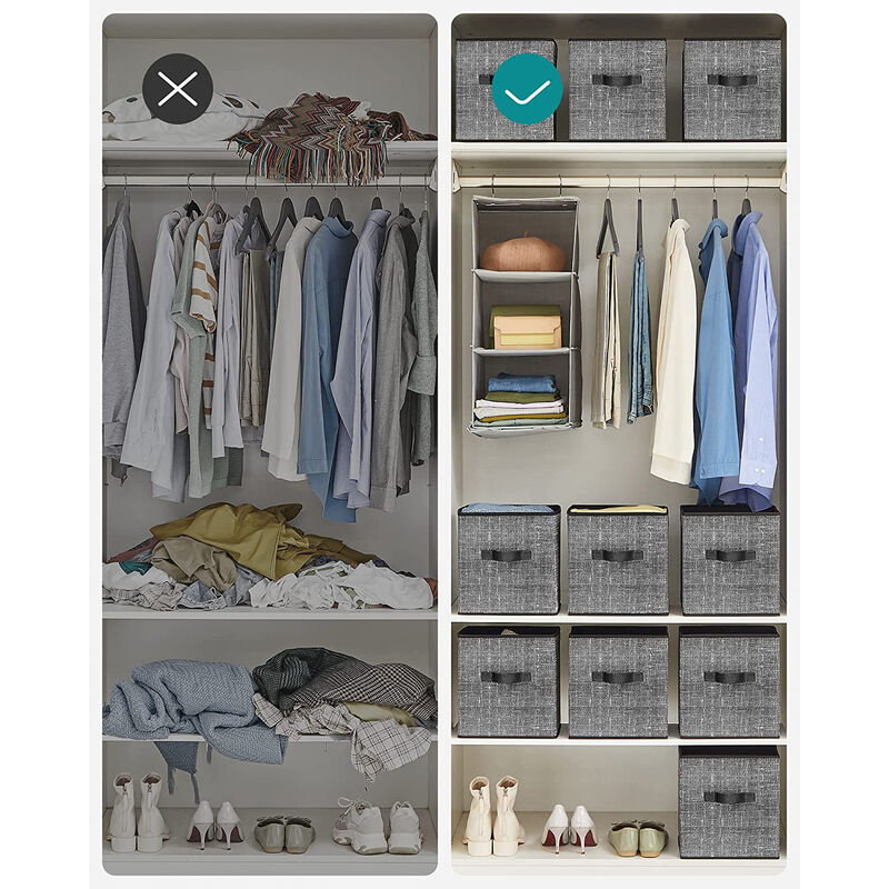Closet Storage Cubes with Double Handles &ndash; Foldable Non-Woven Fabric Bins for Shelves, Bedroom, and Nursery Use