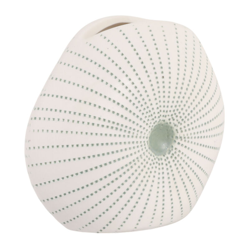 5x4" Round Dotted Shell Bud Vase, White/green image number 1