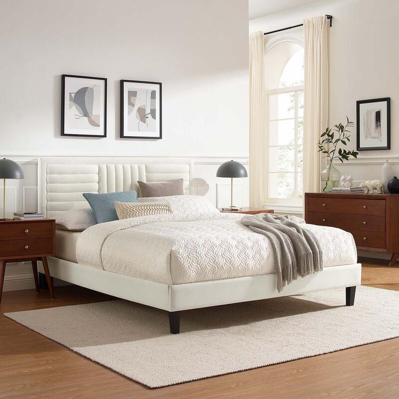 Modway Sofia Channel Tufted Performance Velvet King Platform Bed in White image number 8