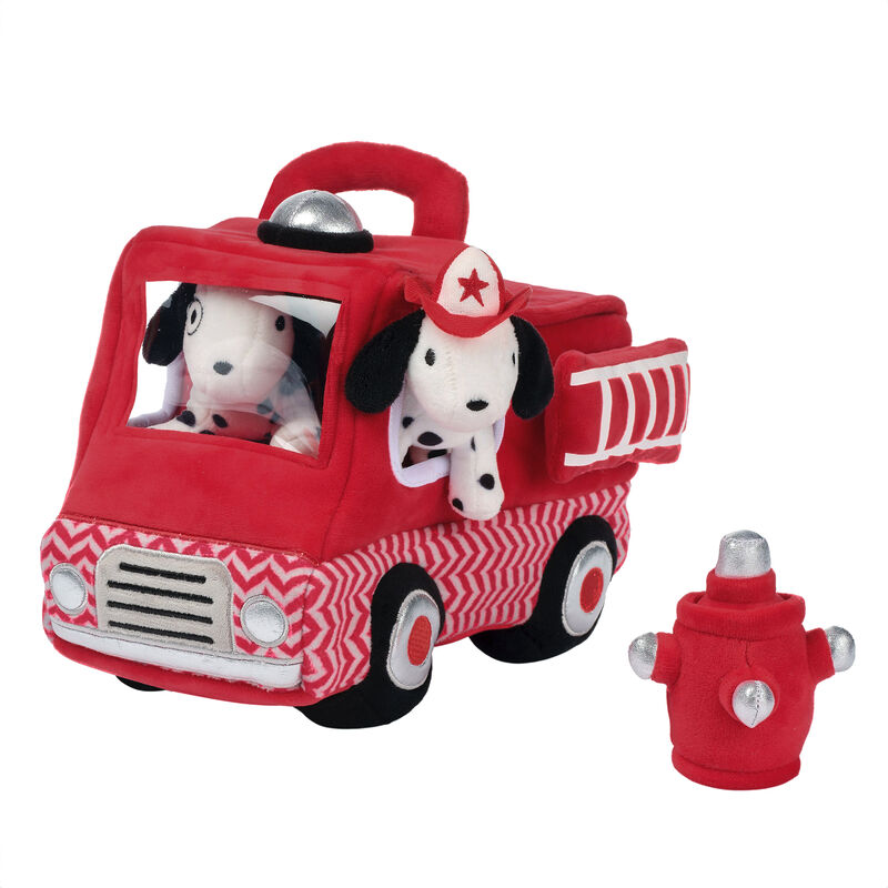 Lambs & Ivy Fire Truck 5pc Developmental Plush Soft Toy Interactive Play Set