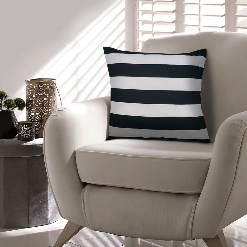 20 x 20 Square Cotton Accent Throw Pillows, Classic Block Stripes, Set of 2, Black, White-Benzara image number 2