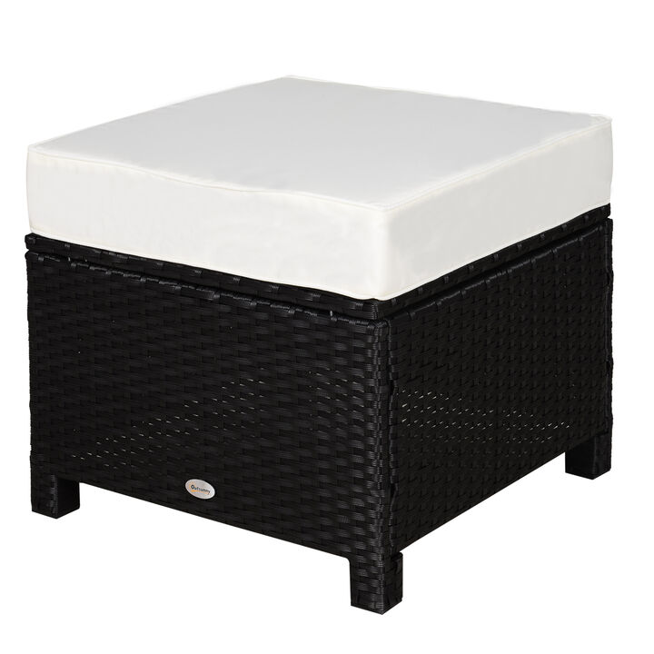 Outsunny 20" Patio Wicker Ottoman, Multipurpose Outdoor PE Rattan Footrest, Additional Seating, Side Table with Soft Cushion, Black, White