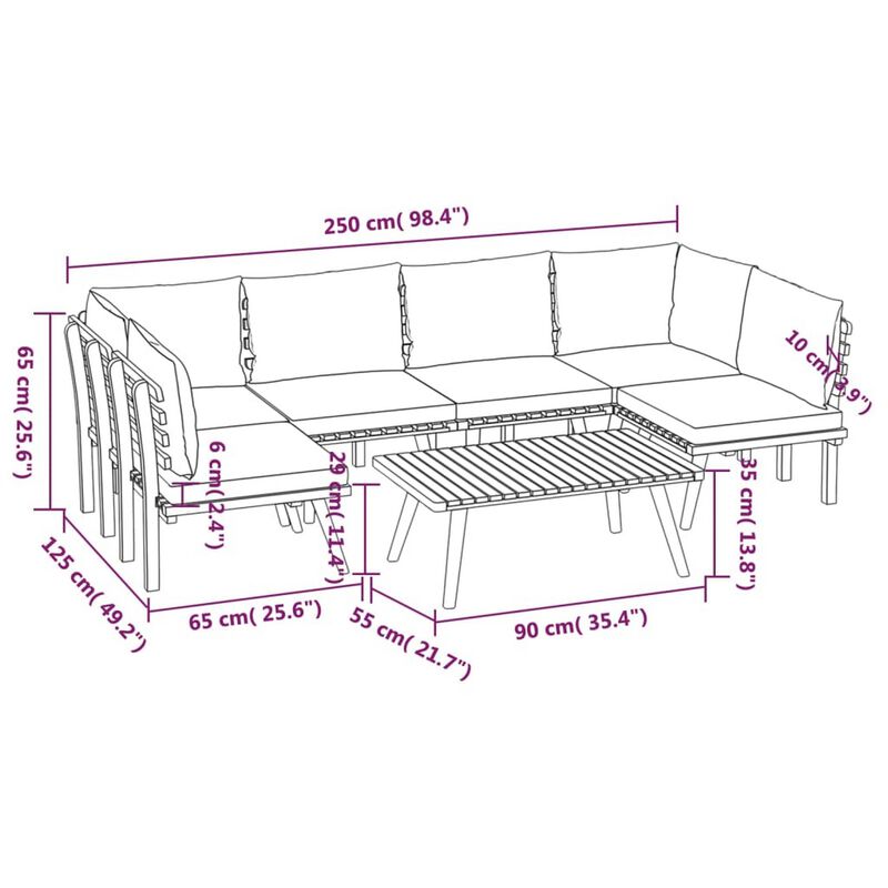 Roma 7pc Modular Outdoor Sofa and Table Set, Solid Wood, Gray White - Benzara