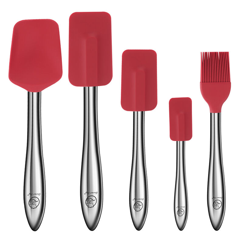 5pcs Silicone Spatula Set with Stainless Steel Handle, Spatulas for Cooking & Baking with Spoonula & Brush
