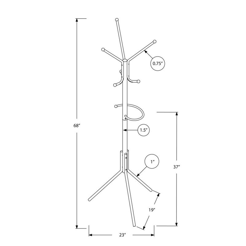 Monarch Coat Rack, Hall Tree, Free Standing, Hanging Bar, 6 Hooks, Entryway, 68H image number 3