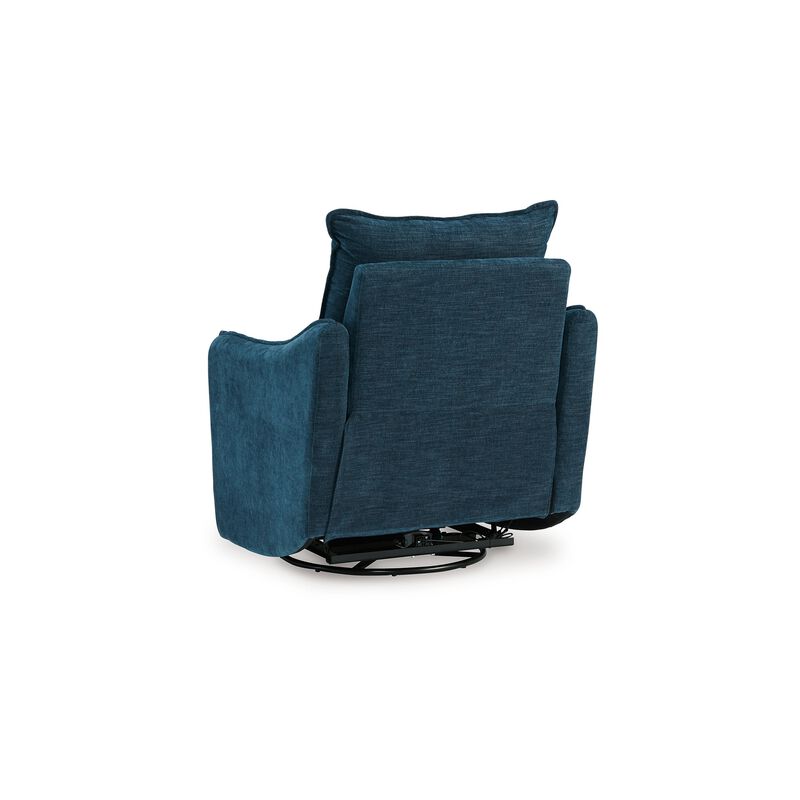 Bradley Swivel Power Recliner Chair, Dark Blue Polyester, Pillow Back - Benzara