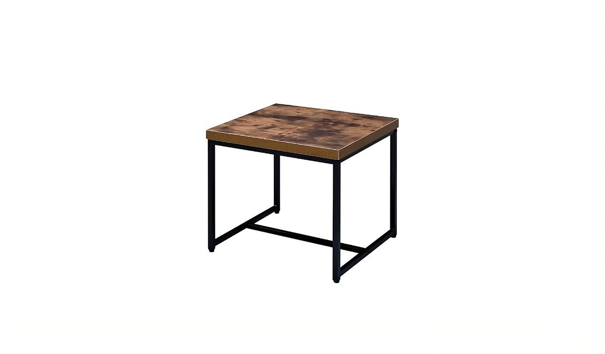 Square Wood and Metal Side Table with Open Shelf, Modern Industrial Design