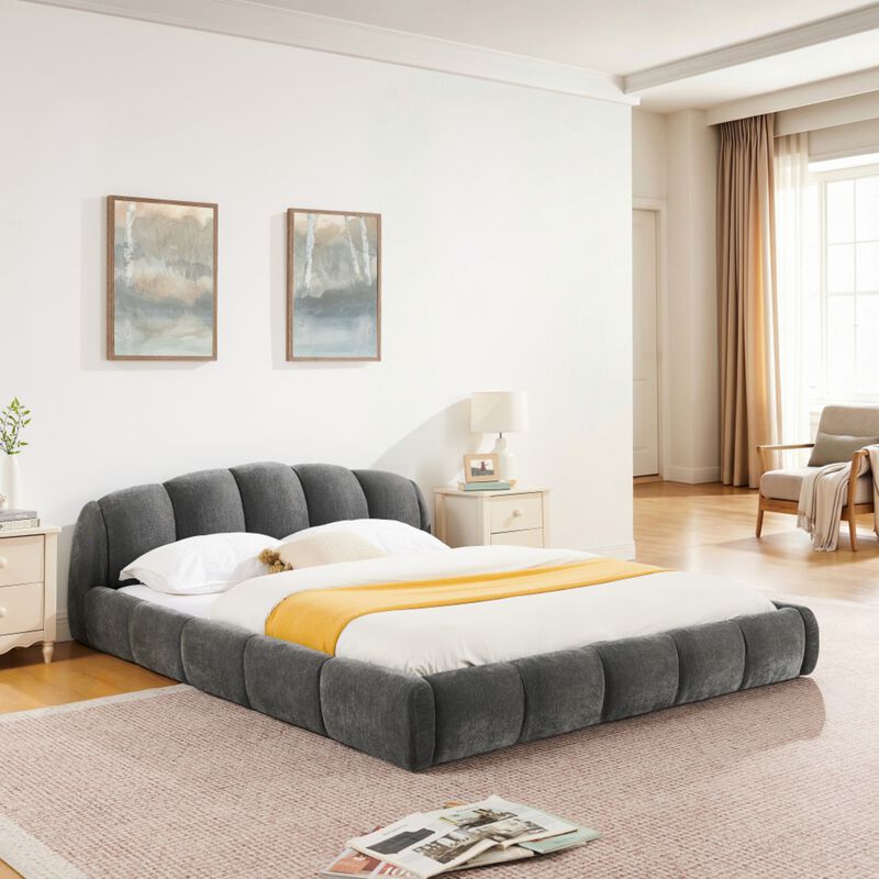 Nefjad Chenille Upholstered Platform Bed Frame image number 2