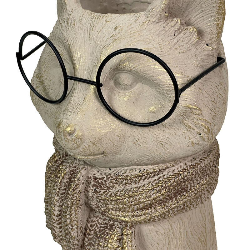 Bespectacled Fox Cement Vase 8.25in &ndash; Cute Fox Planter, Animal Flower Pot, Gift image number 2