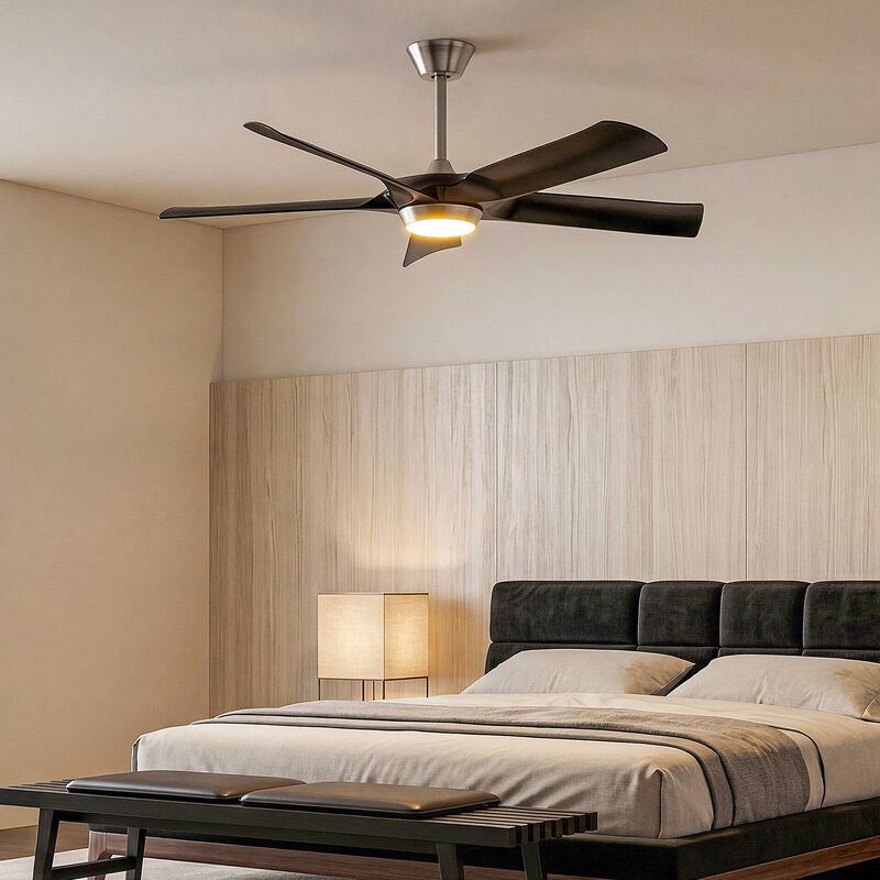 Black Ceiling Fan with Light and Remote, Five-Blade Dimmable LED DC Fan image number 3