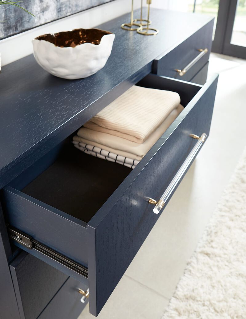 Argento Six Drawer Dresser in Navy Blue and Burnished Brass