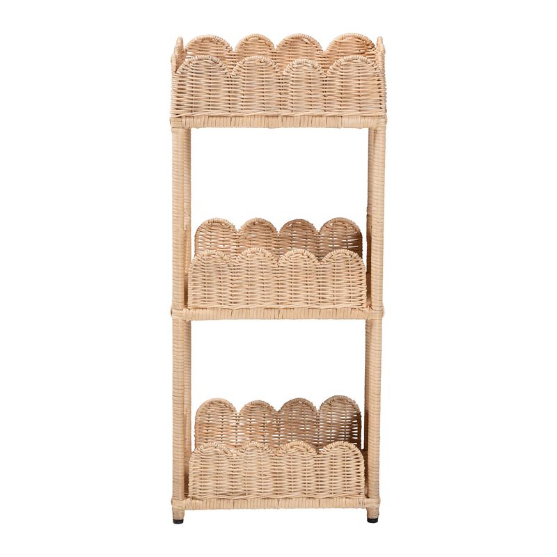 bali & pari Brooks Natural Rattan 3-Tier Storage Shelf &ndash; Handwoven Wicker Display Stand with Scalloped Borders, Coastal Boho Accent Furniture image number 2