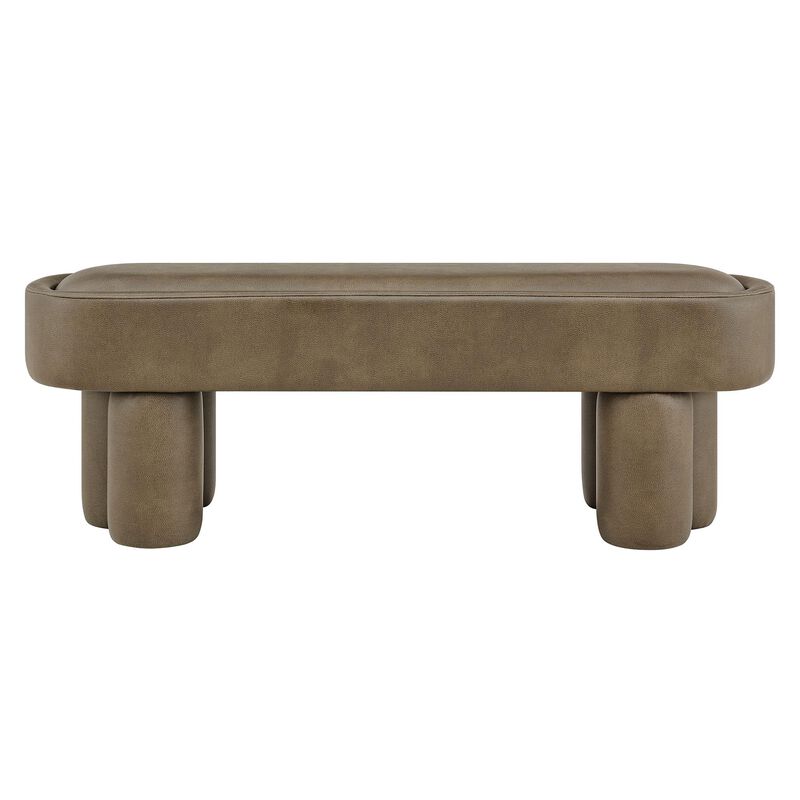 Modway Mossi 52-Inch Modern Oval Vegan Leather Bench in Mushroom &ndash; Upholstered Accent Bench with Cylindrical Clover-Leg Base for Bedroom, Entryway, or Living Room image number 6