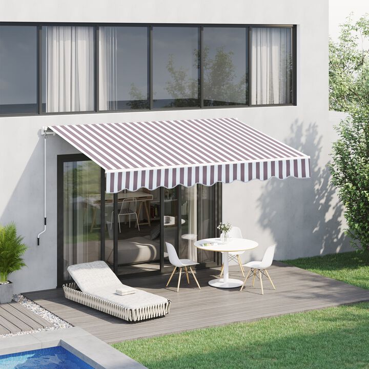 10' x 8' Manual Retractable Awning Sun Shade Shelter for Patio Deck Yard with UV Protection and Easy Crank Opening, Brown Stripe
