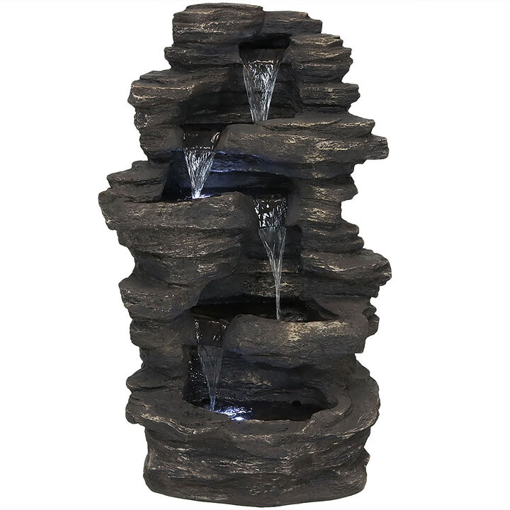 Sunnydaze Rock Falls Electric Waterfall Fountain with LED Lights - 39 in