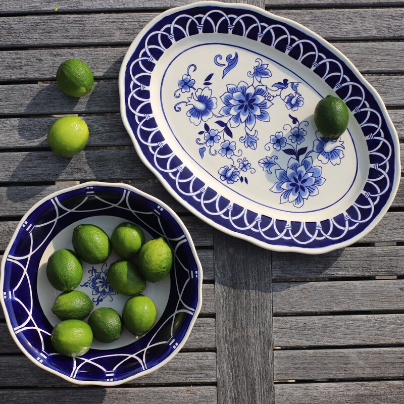 Blue Garden 18" Blue & White Stoneware Serving Platter
