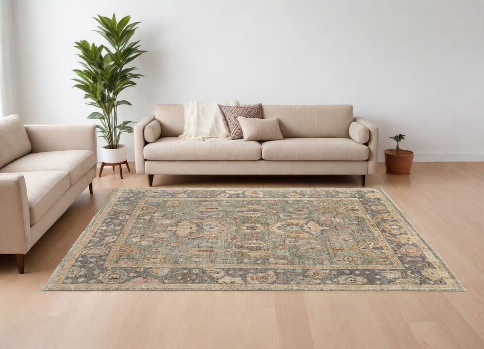 HomeRoots Wool Oriental Hand Knotted Area Rug With Fringe
