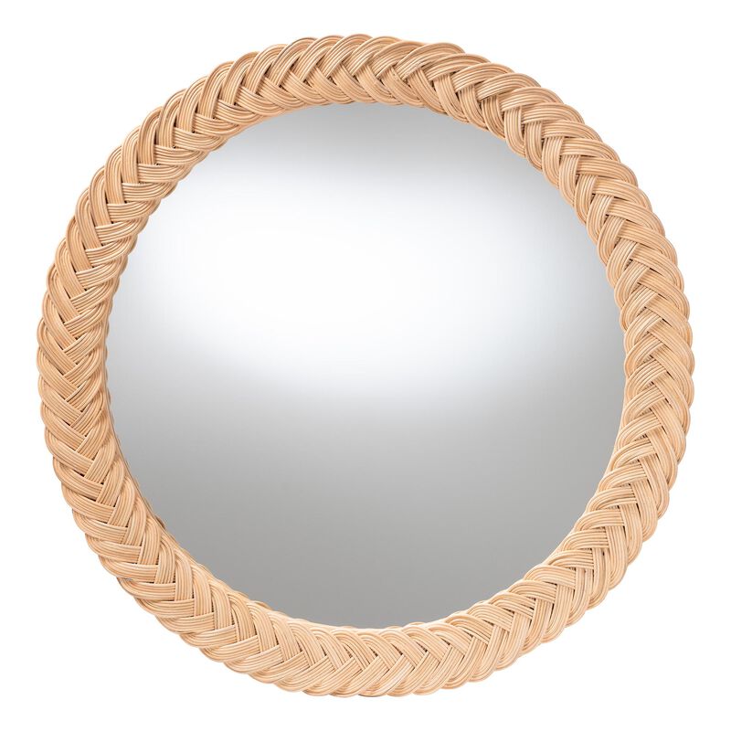 bali & pari Nara Natural Rattan Wall Mirror &ndash; Handwoven Braided Wicker Frame, Coastal Boho Wall Decor for Entryway, Bedroom, or Living Room, Round image number 0