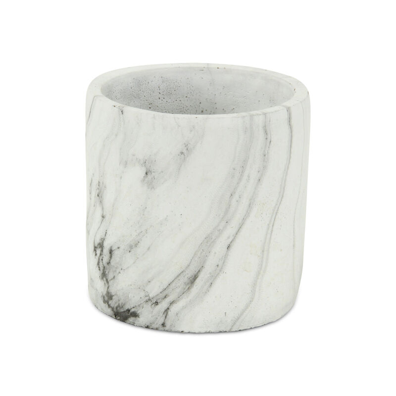 HomeRoots 6" White and Gray Marbleized Ceramic Indoor Outdoor Round Pot Planter image number 2