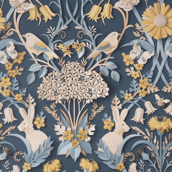 Fae Navy Woodland Wallpaper
